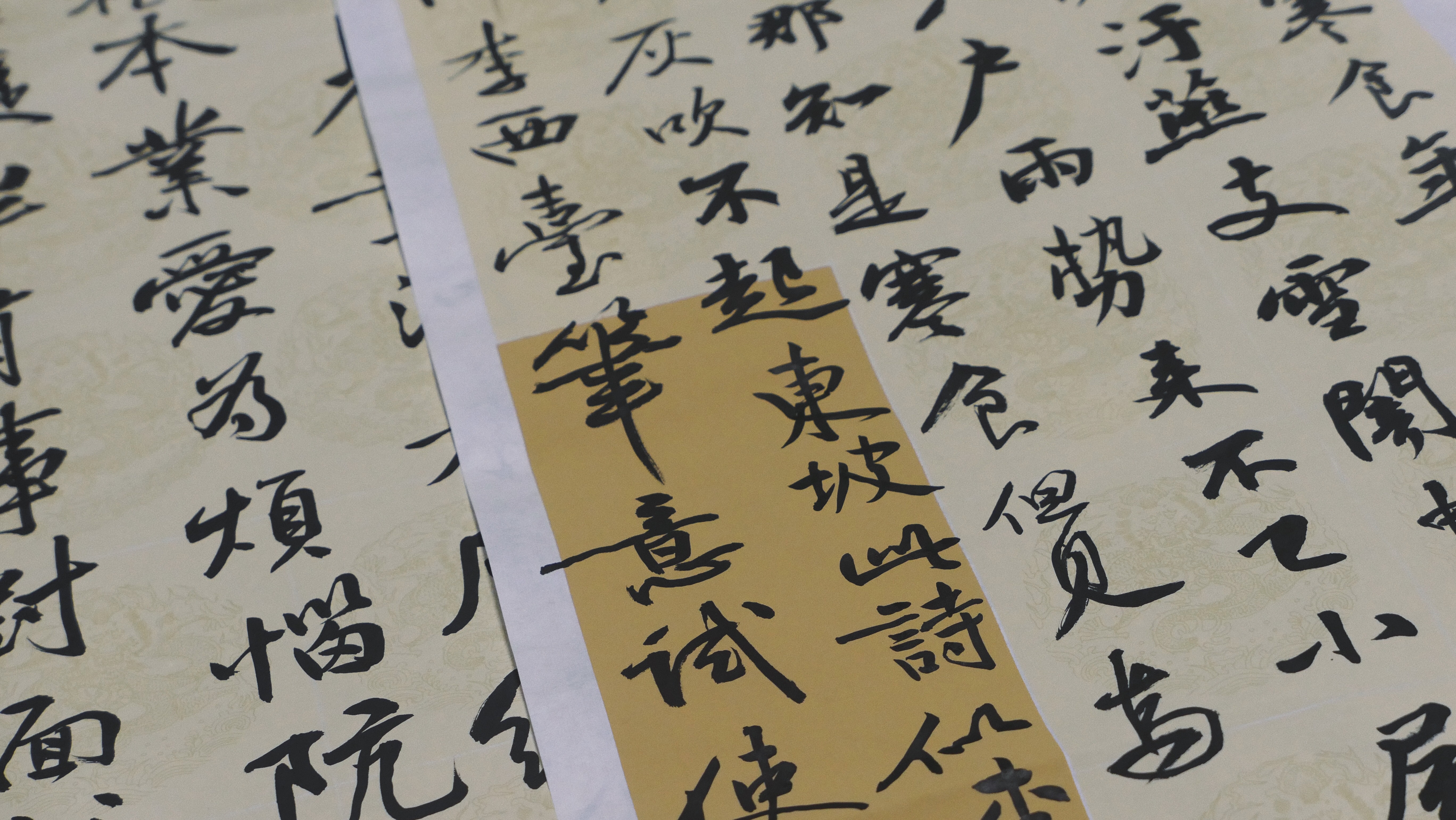 Chinese letters thinly painted on paper